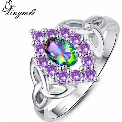 Lingmei Wholesale Marquise Oval Jewelry Women Fashion Zircon Silver Color Ring Size 6 7 8 9 Christmas Party Cocktail Gifts
