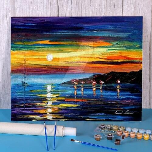 Land Light Painting By Numbers Complete Kit Oil Paints 50*70 Canvas Painting Wall Paintings For Kids Wholesale Handiwork