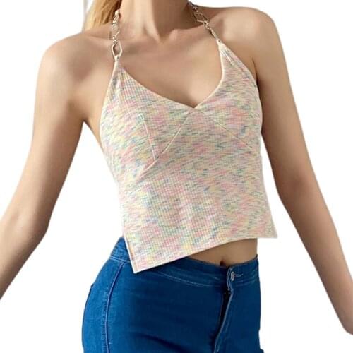 Female Camisole, Colorful V-Neck Sleeveless Backless Pullover Halter Tops Off Shoulder Vest for Summer 2021