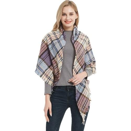 Sparsil Women Knitted Autumn Plaid Scarves Warm Neck Bandana Pashmina Lady Fashion Triangle Striped Winter Wrap Foulard Shawls