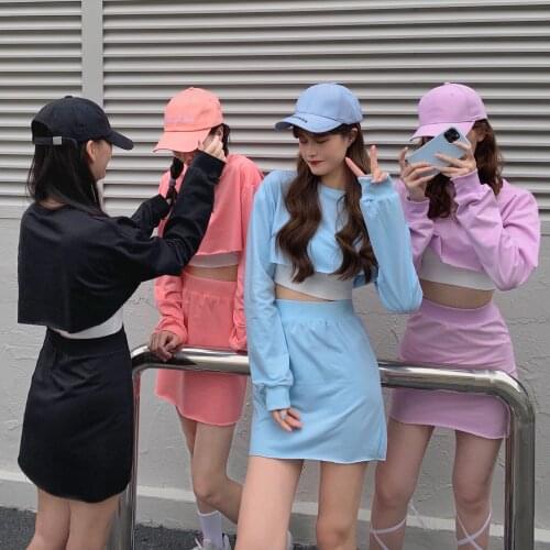 Candy Color Skirt Lady Suit Autumn Long Sleeve Hoodie +A Word Skirt Suit Woman Long Sleeve Vest Pure Girl Wind Casual Wear