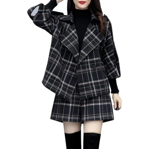 Womens Suit Winter New Professional Woolen Coat + Shorts Two-Piece Suit Female