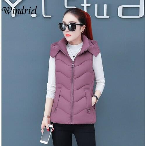 Women Winter Vest Thick Warm Solid Vest Hooded Snow Wear Cotton Padded Clothing Sleeveless Jacket Coat Female Windriel