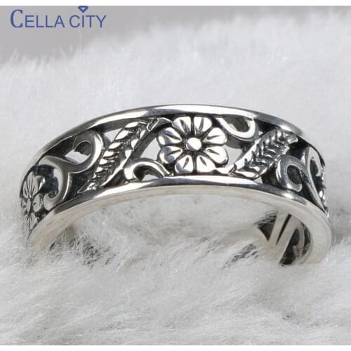 Cellacity Sterling Silver 925 Rings for Women Vintage Fine Jewelry Hollow design Plum blossom Plant Size6-10 Female Anniversary