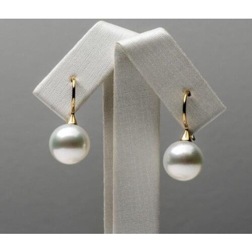 10.6-10.7mm White Genuine South Sea Pearl Hook Drop Earrings 18k Yellow Gold