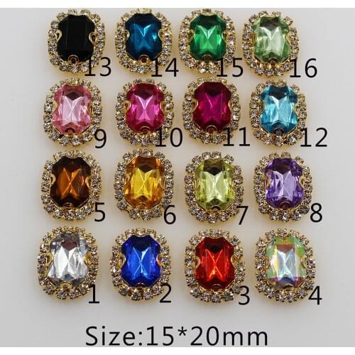 New 10PC 15X20mm Rectangle golden metal Buttons rhinestone Crystal Diamante button DIY Wedding Decoratio Clothing buttons