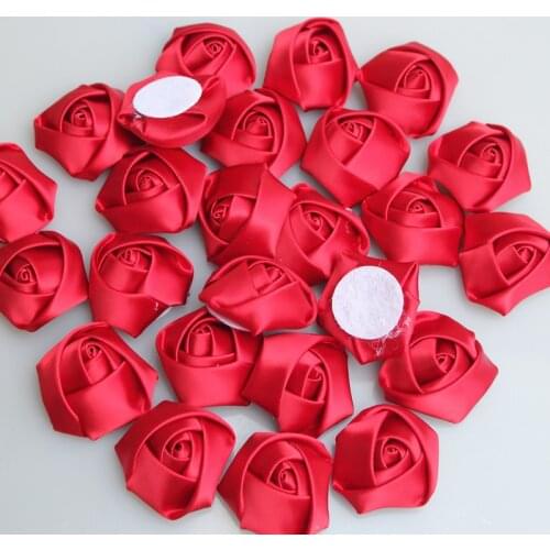 10Pieces/Bag Dark Red 3.5CM Satin Ribbon Rose Flower Silk Fabric Flowers Hand DIY Wedding Bouquet Girl Hair Cloth Accessories