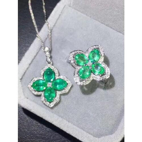 100% Natural Real Emerald jewelry set Natural Real Emerald 925 sterling silver 1pc Emerald pendant,1pc Emerald ring