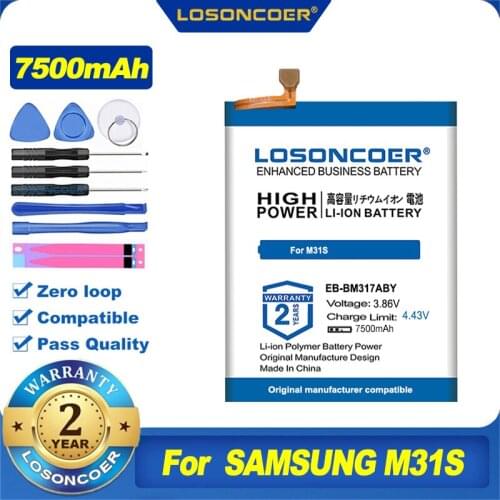 100% Original LOSONCOER 7500mAh EB-BM317ABY Battery For SAMSUNG Galaxy M31S Mobile Phone Batteries
