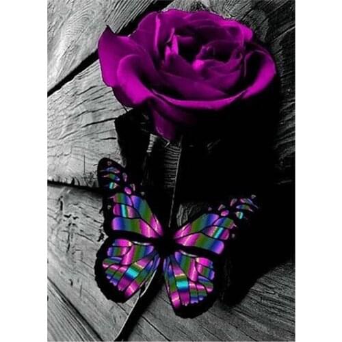 5D Diy Diamond Painting Purple Rose Flower Butterfly Diamond Embroidery Art Full Square Drill Crystal Cross Stitch KitsZP-4699