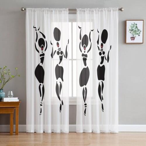 African Tribes Ethnic Women Tulle Curtain For Living Room Bedroom Modern Sheer Curtains Decorative Window Treatment