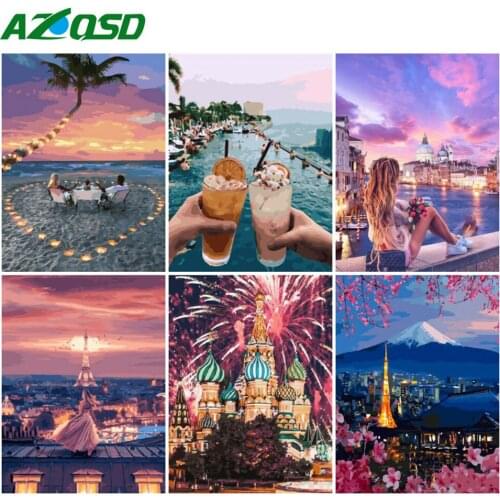 AZQSD Paint By Numbers Seaside Scenery Hand Paint Kits Canvas Color By Numbers Landscape Home Decor Gift Unframed 40x50cm