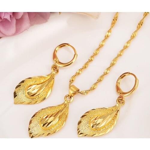 Bangrui african dubaii india arab Fashion Necklace Earring Set Women Party Gift Gold Color Leaf Necklace Earrings Jewelry Sets