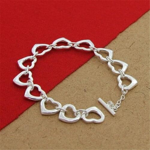 High Quality 925 Sterling Silver Bracelet Cute Heart Chain Bracelet For Woman Party Charm Jewelry Gift