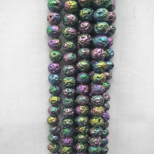 Natural Lava Stone Beads Plating Colorful Volcanic Rocks Stone Beads Strand 15'' DIY Jewelry Making Accessories Size 6mm 8mm