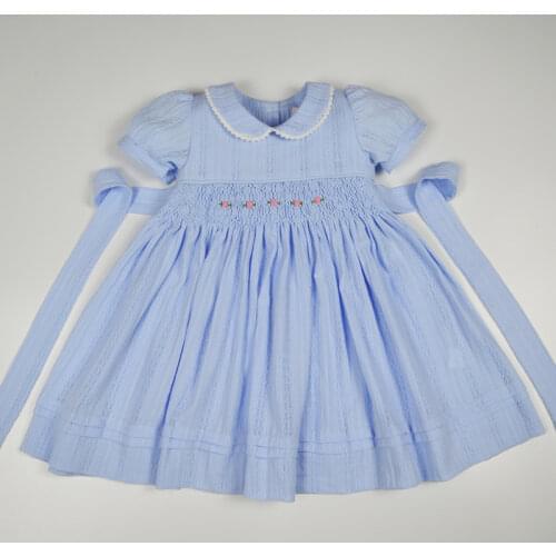 Kids Hand Smocked Sleeveless Dress For Girls Ruffle Outfit Dress Pink & Red Floral Toddler Baby Girls Flower Print Party Dresses