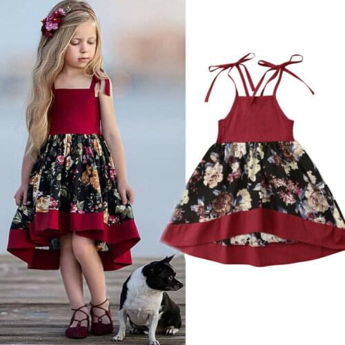Toddler Kids Baby Girl Floral Strap Dress Party Tull Front Short Back Long Party Formal Sleeveless Dress Outfit Summer 1-6Y