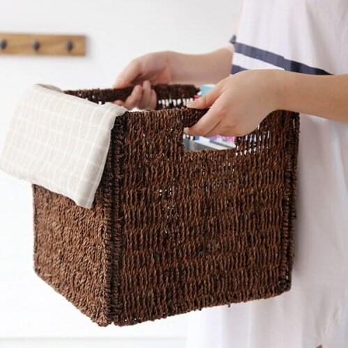 Japanese Style Home Storage & Organization Magazine Storage Baskets Small Dirty Clothes Baskets Rattan Aquatic Weeds Handmade