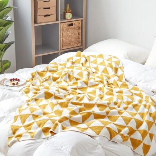 Blanket cotton knitted thread blanket Nordic nap blanket air conditioning blanket sofa cover blanket geometric triangle