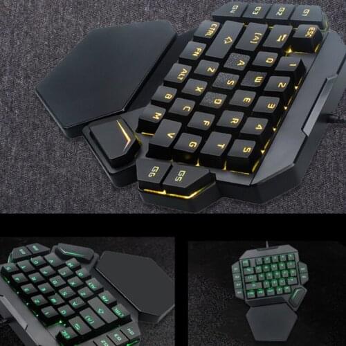 Single Hand Gaming Keyboard 35Keys RGB Luminous Backlight Gaming Keyboard for Windows PC Gamers Eat Chicken Mobile Game