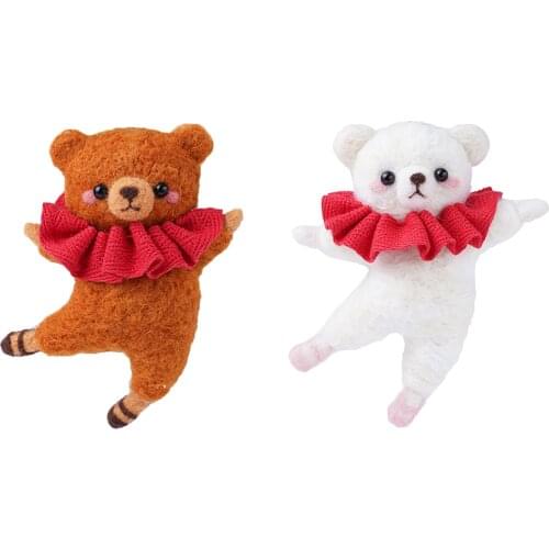 Imzay Mini Non-Finished Felt Creative Lovely Pink Bear Handmade Toy Doll Wool Felt Poked Kitting Non-Finished DIY Wool Felting