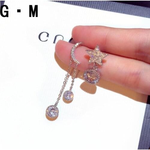 Creative and Sweet New Tassel Earrings Asymmetric Moon and Star Female Earrings Are Not Allergic To Jewelry for Women