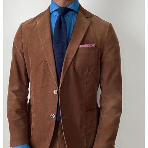Jacket+Pants) Fall Winter Corduroy 2 Piece Groom Tuexdos For Wedding Formal Prom Suit Party Evening Blazer Custom Made