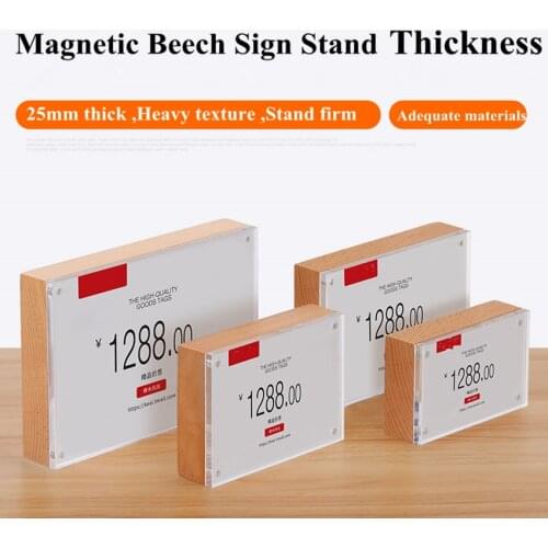 90*54mm Small Wood Base Tabletop Acrylic Sign Holder Stand Table Picture Price Card Display Frame With Four Magnets