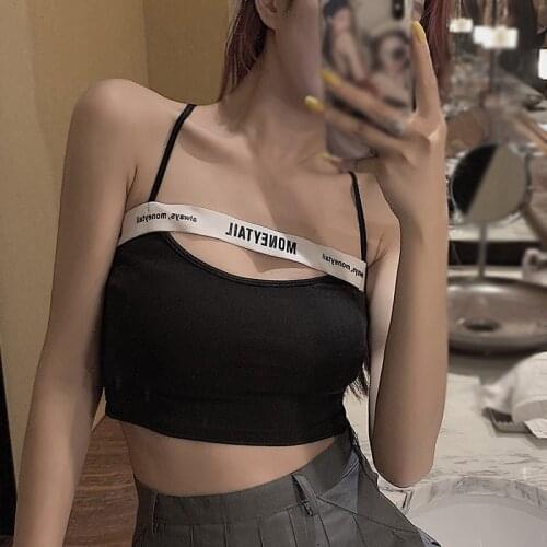 Letter Print Tanks Top Sexy Lace Camisoles Fashion Breathable Sling Tank Tops Back Short Camisole