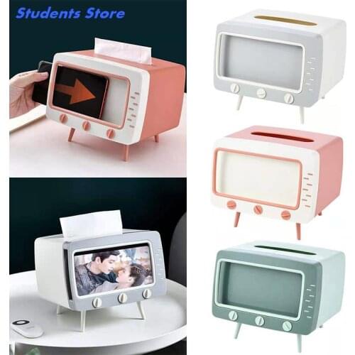 Cute Tissue Box Storage Multifunctional Paper Pumping TV Shape Phone Holder