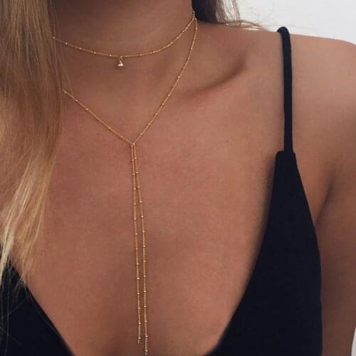 HebeDeer Trendy Long Choker Simple Necklace Women Multilayer Classic Jewelry Alloy Gold Color Necklaces Chain Collares