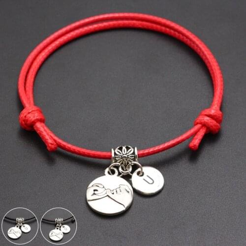 2020 New A-Z English Alphabet Pinky Promise Pendant Red Thread String Bracelet Handmade Diy Lucky Rope Bracelet For Women Men