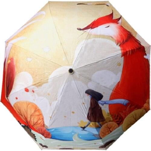 Novelty New Items Three Folding Art Painting Umbrella Women Sunny Waterproof Umbrellas Girls And Kids Parasol