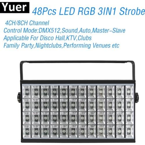 New LED Stage Strobe Lights 48Pcs RGB 3IN1 Strobe Effect Light DMX512 Sound Control Color Music DJ Disco Wedding Party KTV Light