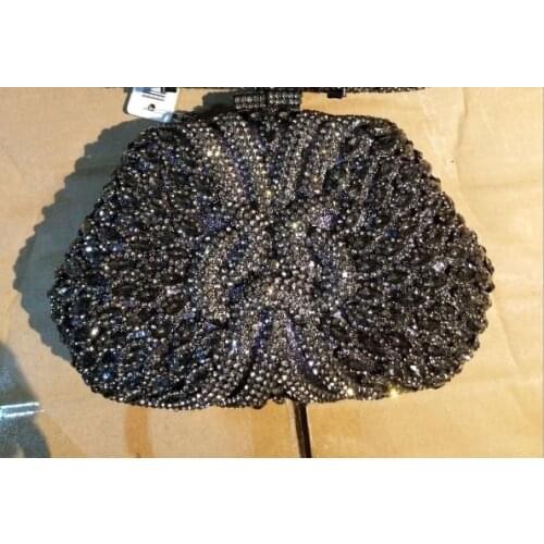 Chaliwini Dazzling Women Black Diamond Crystal Clutch Purse Bags Evening Wedding Party bags Bridal Metal Cross body Handbag