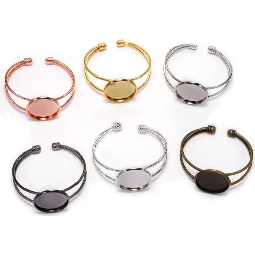 1pcs 6 Colors Plated Bangle Base Bracelet Blank Findings Tray Bezel Setting 25mm Cabochon Cameo For DIY Jewelry Making Wholesale