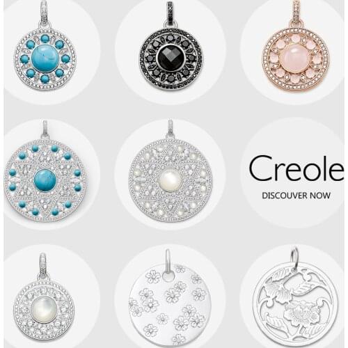 Ornament Blue Rose Flower Disc Necklace Pendant,2019 Fashion Jewelry 925 Sterling Silver Trendy Gift for Women