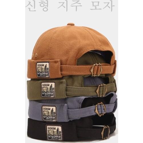 Japanese Men Women Skullcap Sailor Cap Adjustable Casual Label Rolled Cuff Bucket Cap Hip Hop Brimless Hat Solid Color Adult Hat