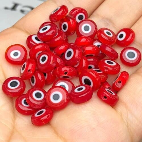 6/8/10mm Flat Round Shape Beads Red Evil Eye Lampwork Glazed Glass Beads for Bracelet Necklace DIY Jewelry Making Crafts