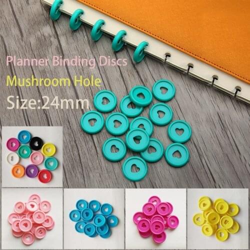 100pcs 24mm Heart Colorful Binder Rings Mushroom Hole Loose Leaf Ring Round Binding Plastic Disc DIY Binder Notebook Buckle Hoop