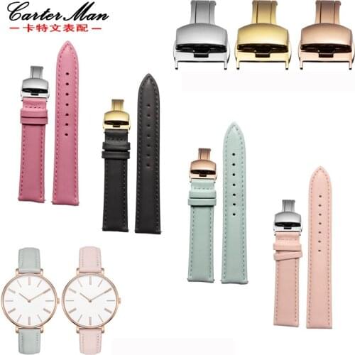 Genuine leather watchband 16mm 18mm 20mm flat texture strap with butterfly buckle General style bracelet
