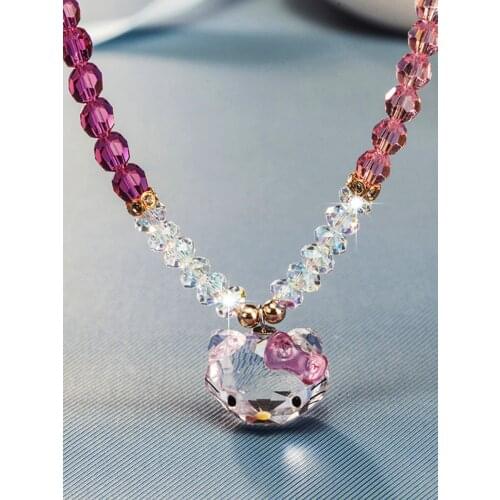 Handmade 925 Silver Crystal Necklace Cute Cartoon Cat Pendants Necklaces Fashion Lovely Kid Gift