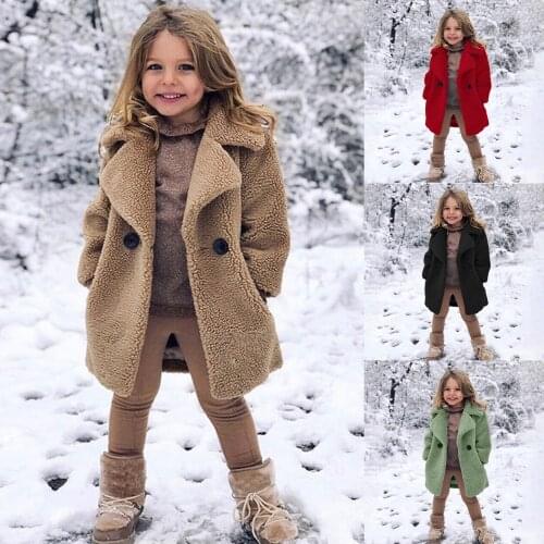 Fashion Toddler Infant Baby Kids Girls Clothes Windproof Winter Solid Color Wool Button Long Sleeve Coat Thicken Warm Outwear