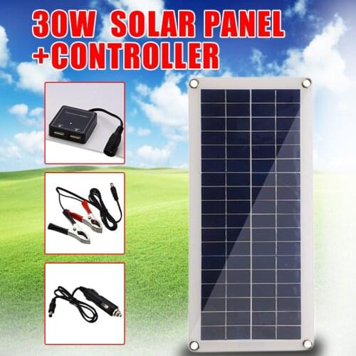 30W Solar Panel 12V/5V Double USB +10/20/30/40/50A Dual USB Solar Panel Regulator Controller Solar Cells for car yacht RV Lights