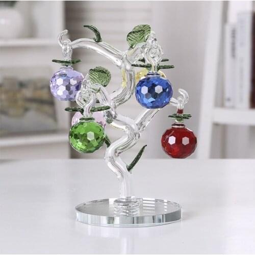 Glass Crystal Apple Tree with 6pcs Apples Fengshui Crafts Home Decor Figurines Christmas New Year Gifts Souvenirs Decor Ornament