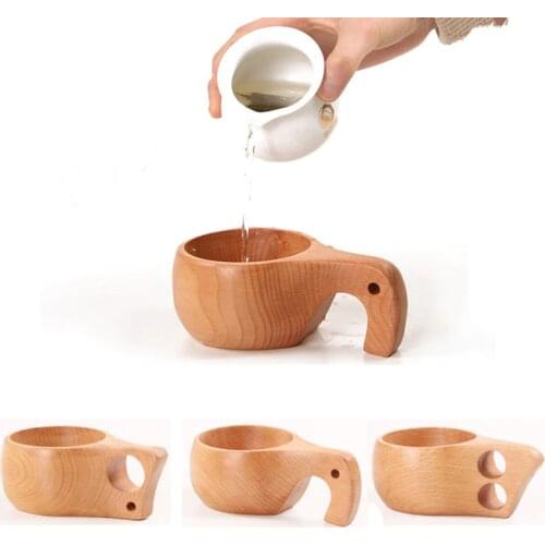 Vintage Style Beech Wooden Mugs with Handgrip Kuksa Milk/Coffee/Drink Mugs Kids Mug Easy Carry Travelling Cups Natural Unique