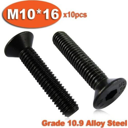 10pcs DIN7991 M10 x 16 Grade 10.9 Alloy Steel Screw Hexagon Hex Socket Countersunk Head Cap Screws