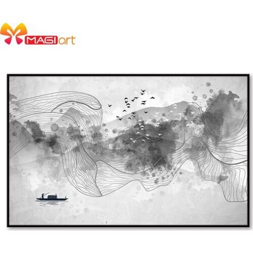 Cross stitch kits Embroidery needlework sets 11CT water soluble canvas patterns 14C Ancient Chinese Ink Mood scenery-NCMS107