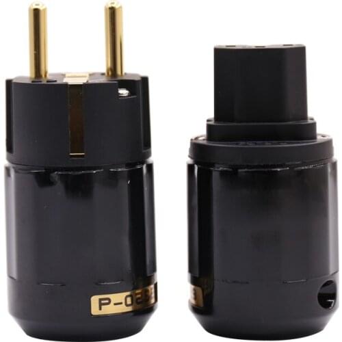 High Quality P029E+C029 Schuko power plug Hifi Power Plug Gold plated Eu version Power Connector + IEC female connector