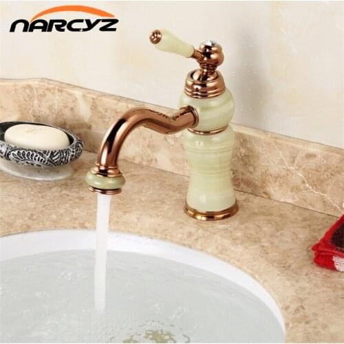 Top Grade Beauty Style Rose Golden Plated Marble Stone Basin Mixer Taps Deck Mounted Single Handle Copper Bowlder Crane XT607